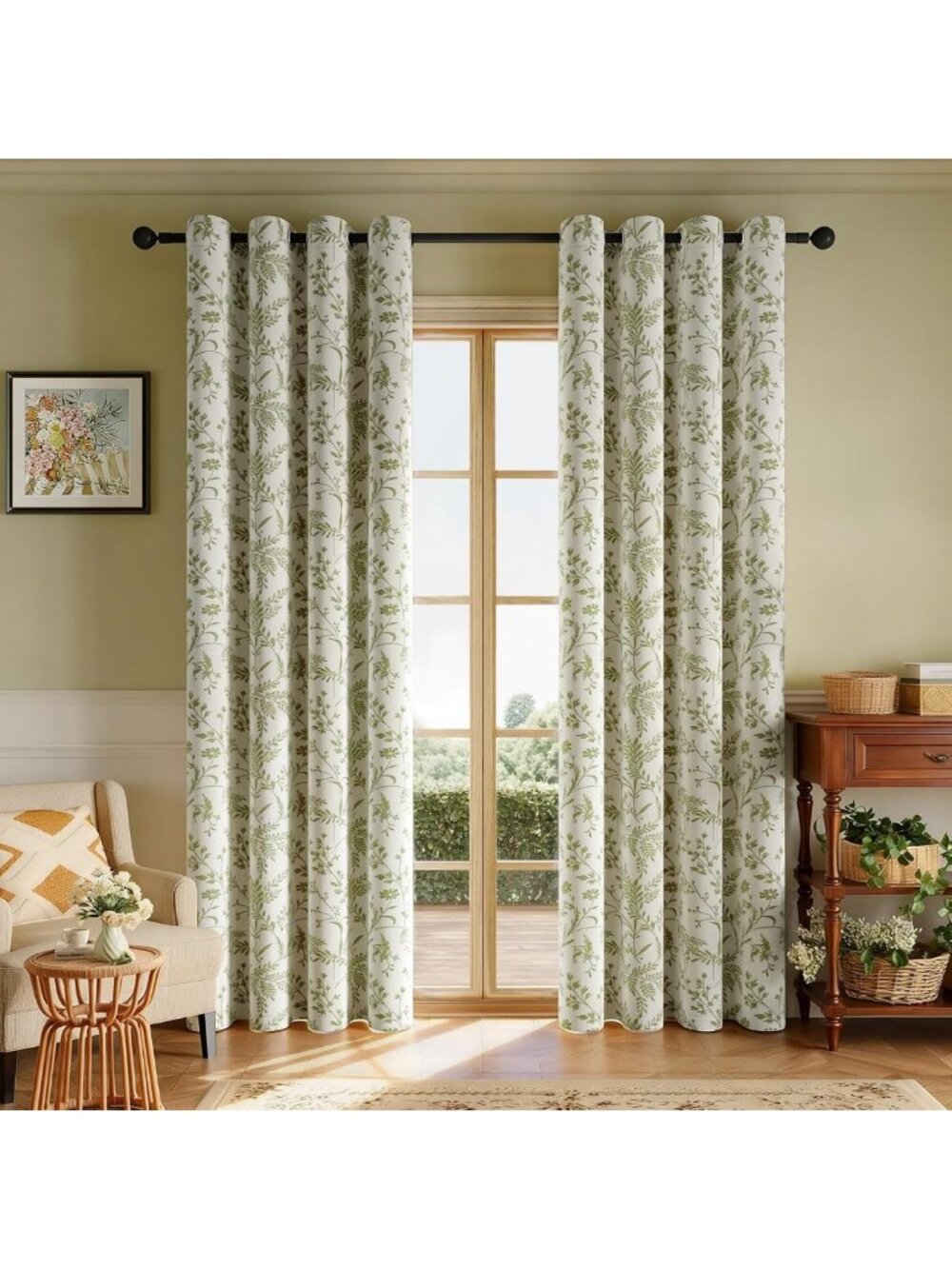 Vintage Floral Leaf Blackout Curtains Set of 2 Panels, 84" Grommet Drapes for